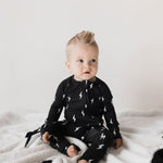 Midnight Lightning Bolt | Bamboo Zip Pajamas | Milk & Baby