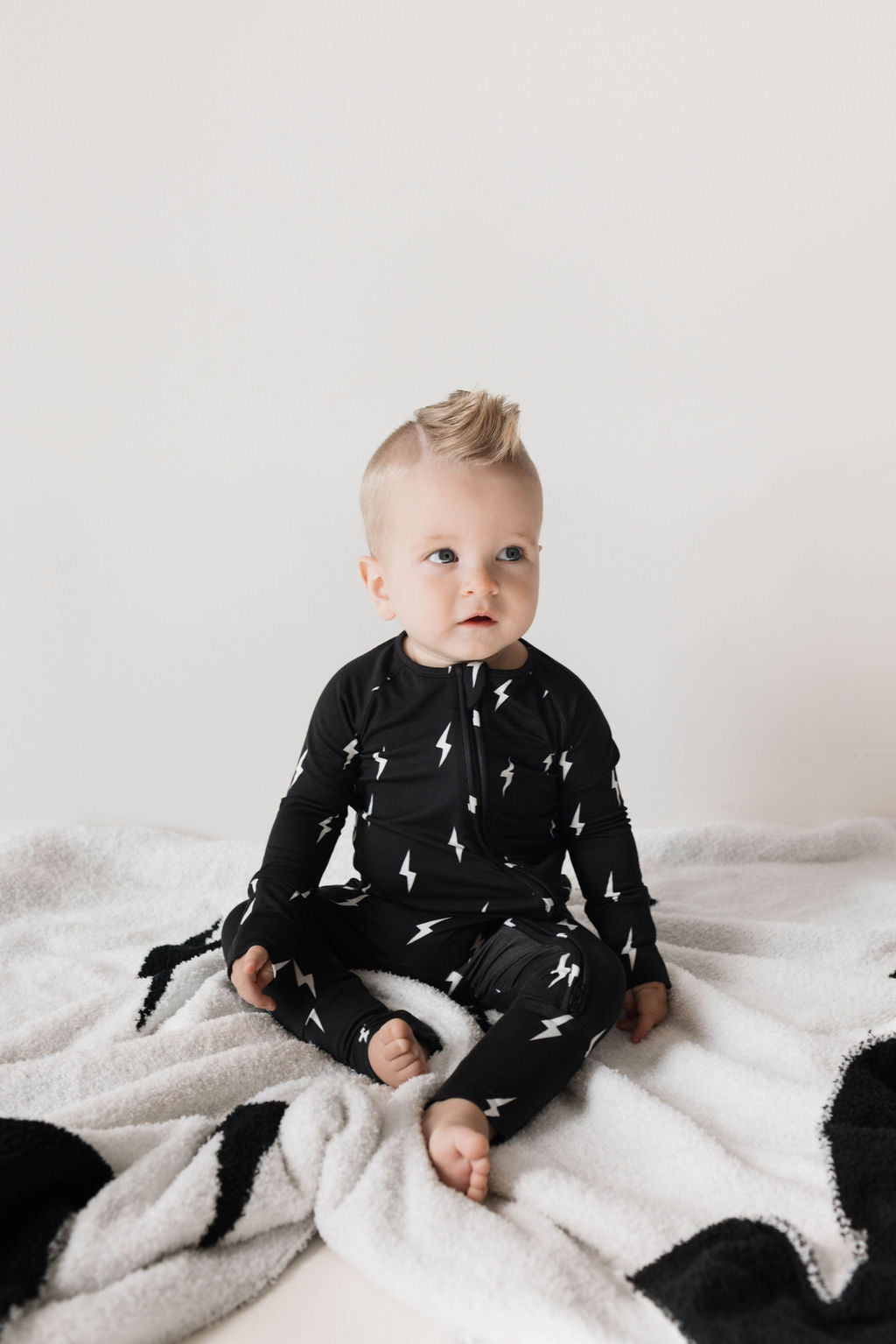 Midnight Lightning Bolt | Bamboo Zip Pajamas | Milk & Baby