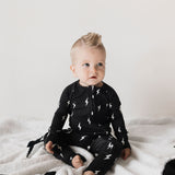 Midnight Lightning Bolt | Bamboo Zip Pajamas | Milk & Baby