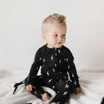 Midnight Lightning Bolt | Bamboo Zip Pajamas | Milk & Baby