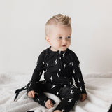 Midnight Lightning Bolt | Bamboo Zip Pajamas | Milk & Baby