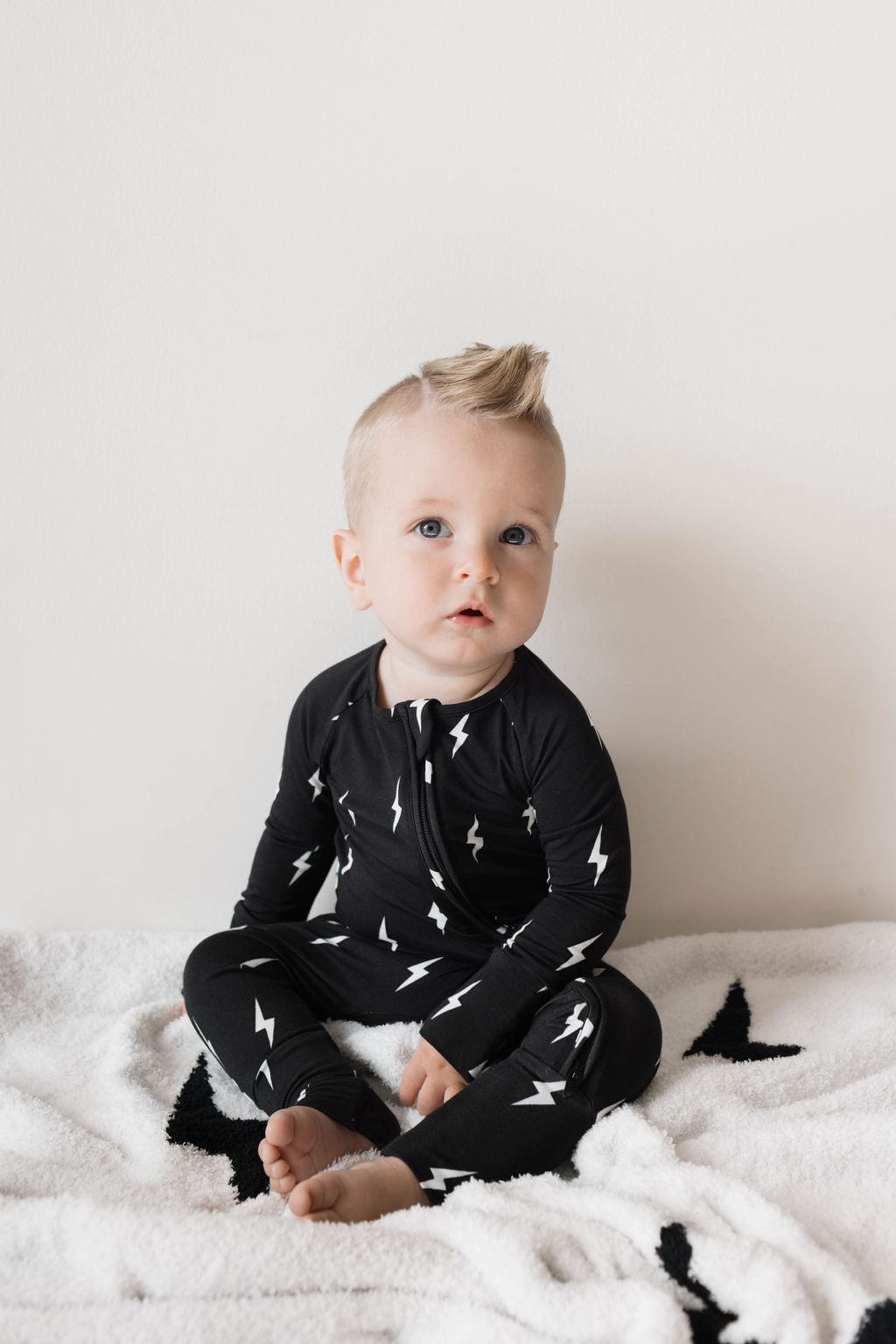 Midnight Lightning Bolt | Bamboo Zip Pajamas | Milk & Baby