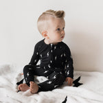 Midnight Lightning Bolt | Bamboo Zip Pajamas | Milk & Baby