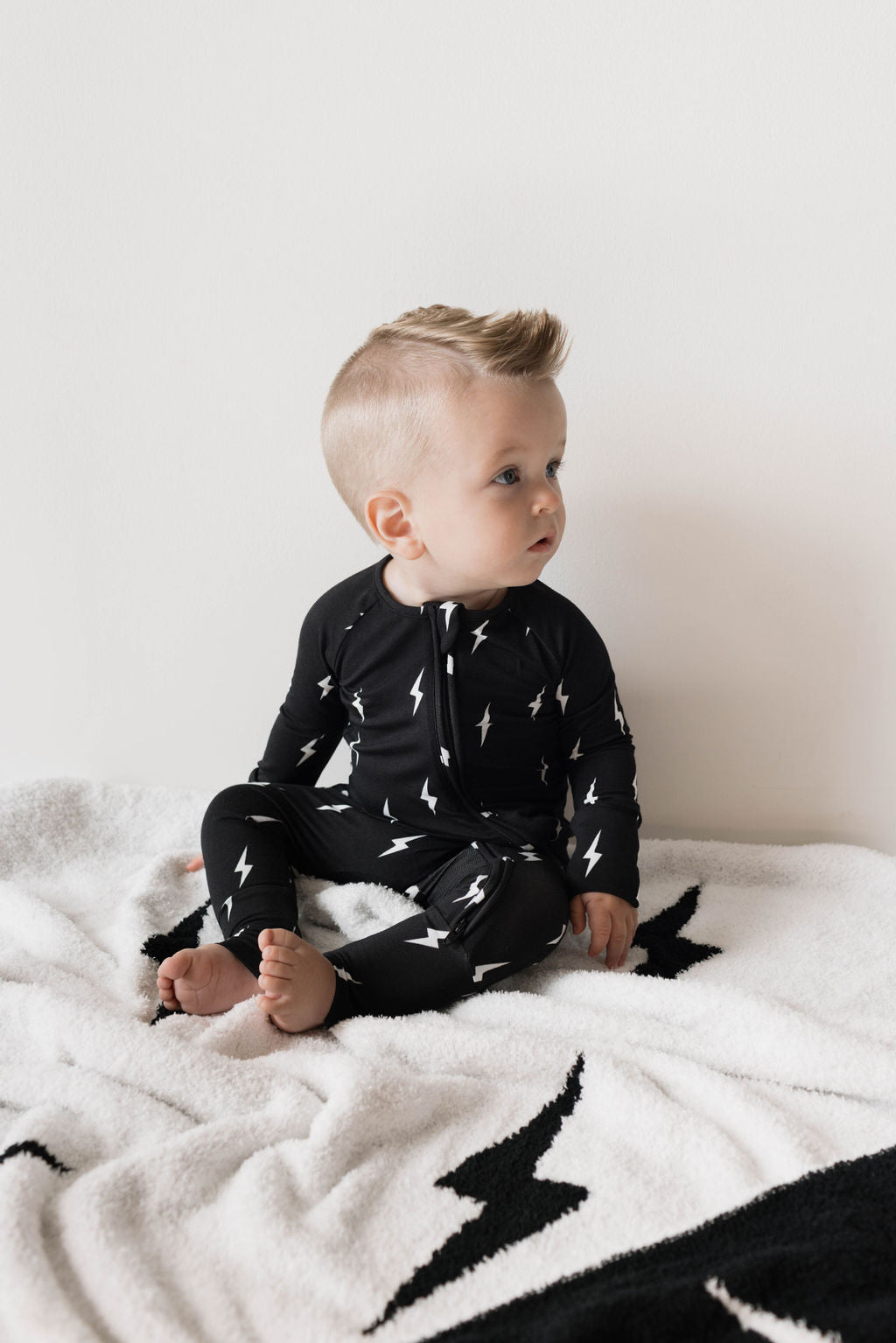 Midnight Lightning Bolt | Bamboo Zip Pajamas | Milk & Baby