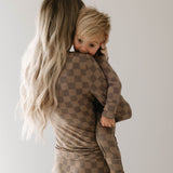 Faded Brown Checkerboard | Women's Bamboo Pajamas | Milk & Baby