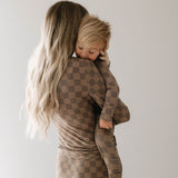 Women's Bamboo Pajamas | Faded Brown Checkerboard