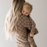 Faded Brown Checkerboard | Women's Bamboo Pajamas | Milk & Baby