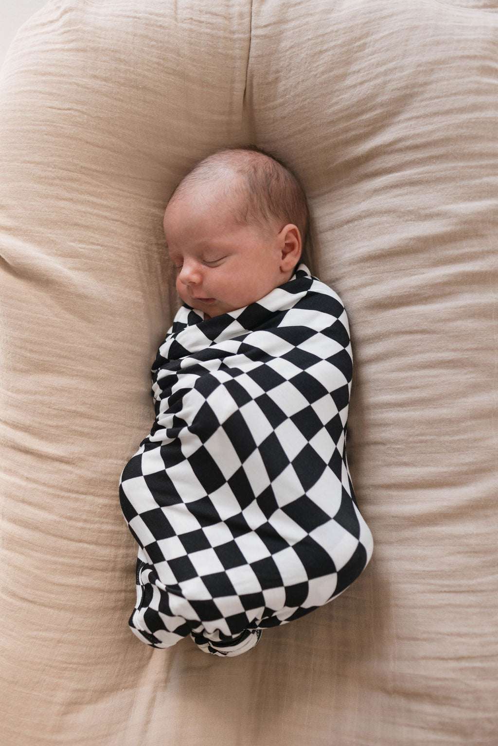 Black & White Wavy Checkerboard | Bamboo Swaddle Milk & Baby