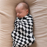 Black & White Wavy Checkerboard | Bamboo Swaddle Milk & Baby