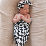 Black & White Wavy Checkerboard | Bamboo Head Wrap Milk & Baby