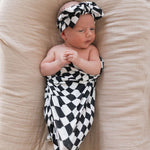 Black & White Wavy Checkerboard | Bamboo Swaddle Milk & Baby