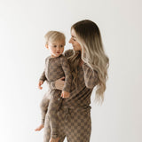 Women's Bamboo Pajamas | Faded Brown Checkerboard