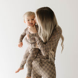 Women's Bamboo Pajamas | Faded Brown Checkerboard