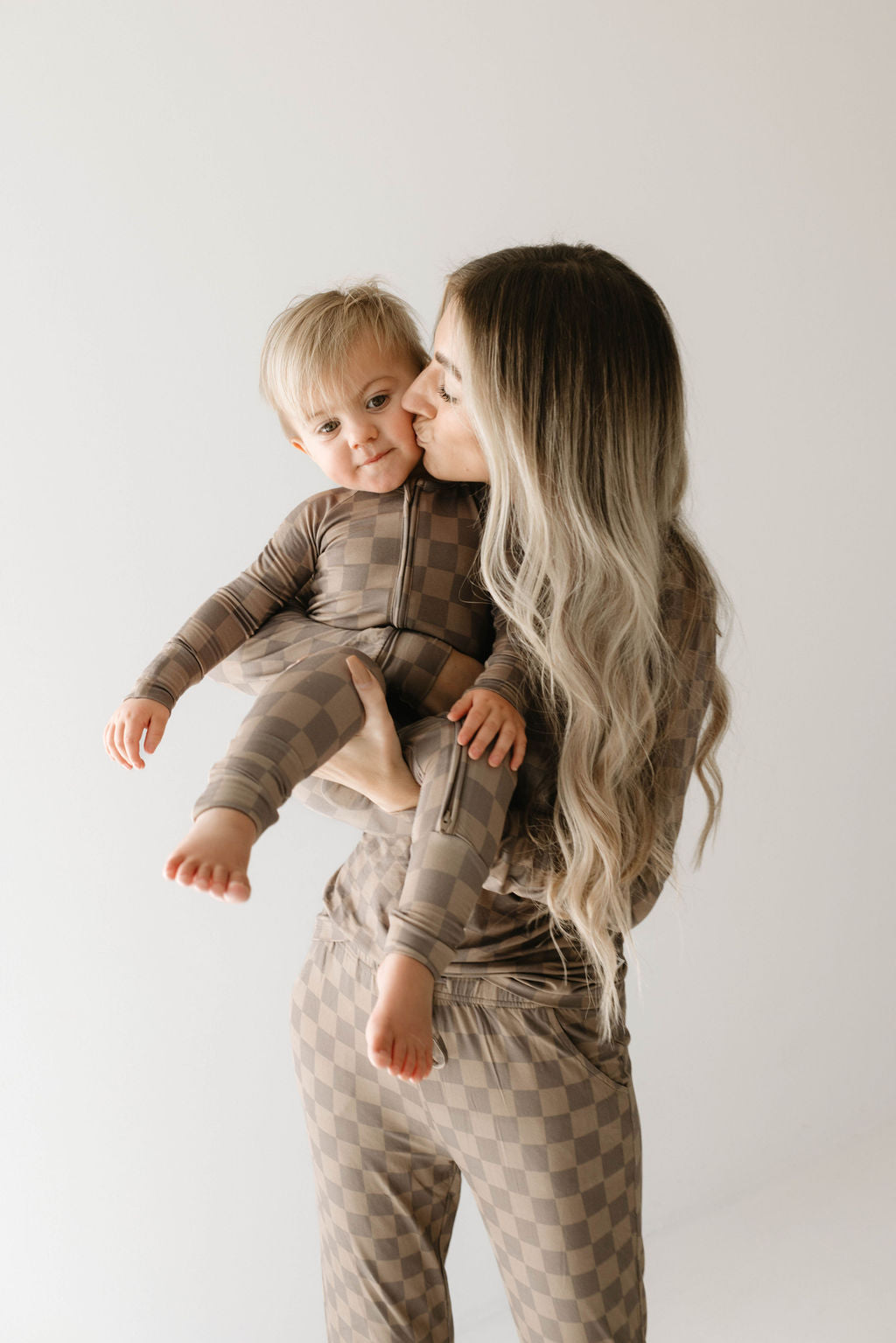 Faded Brown Checkerboard | Women's Bamboo Pajamas | Milk & Baby