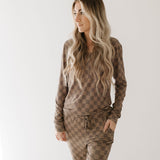 Faded Brown Checkerboard | Women's Bamboo Pajamas | Milk & Baby