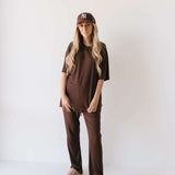 Coffee Bean | Short Sleeve Bamboo Women's Lounge Set Milk & Baby