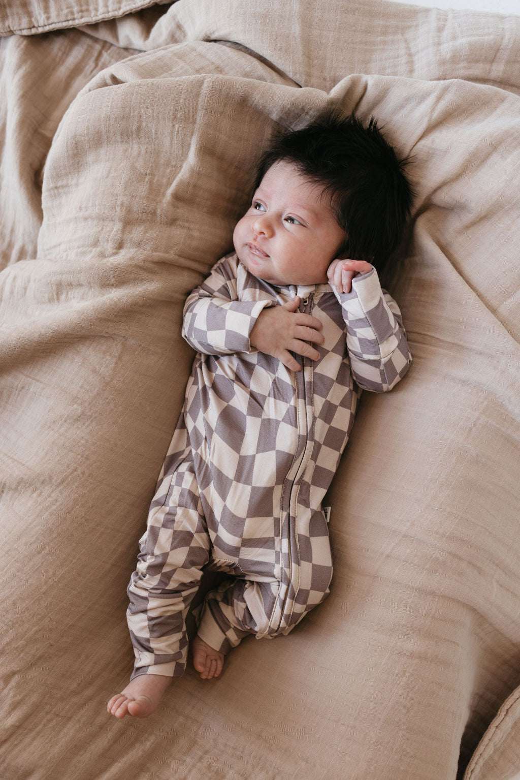 Smokey Wave | Bamboo Zip Pajamas Milk & Baby