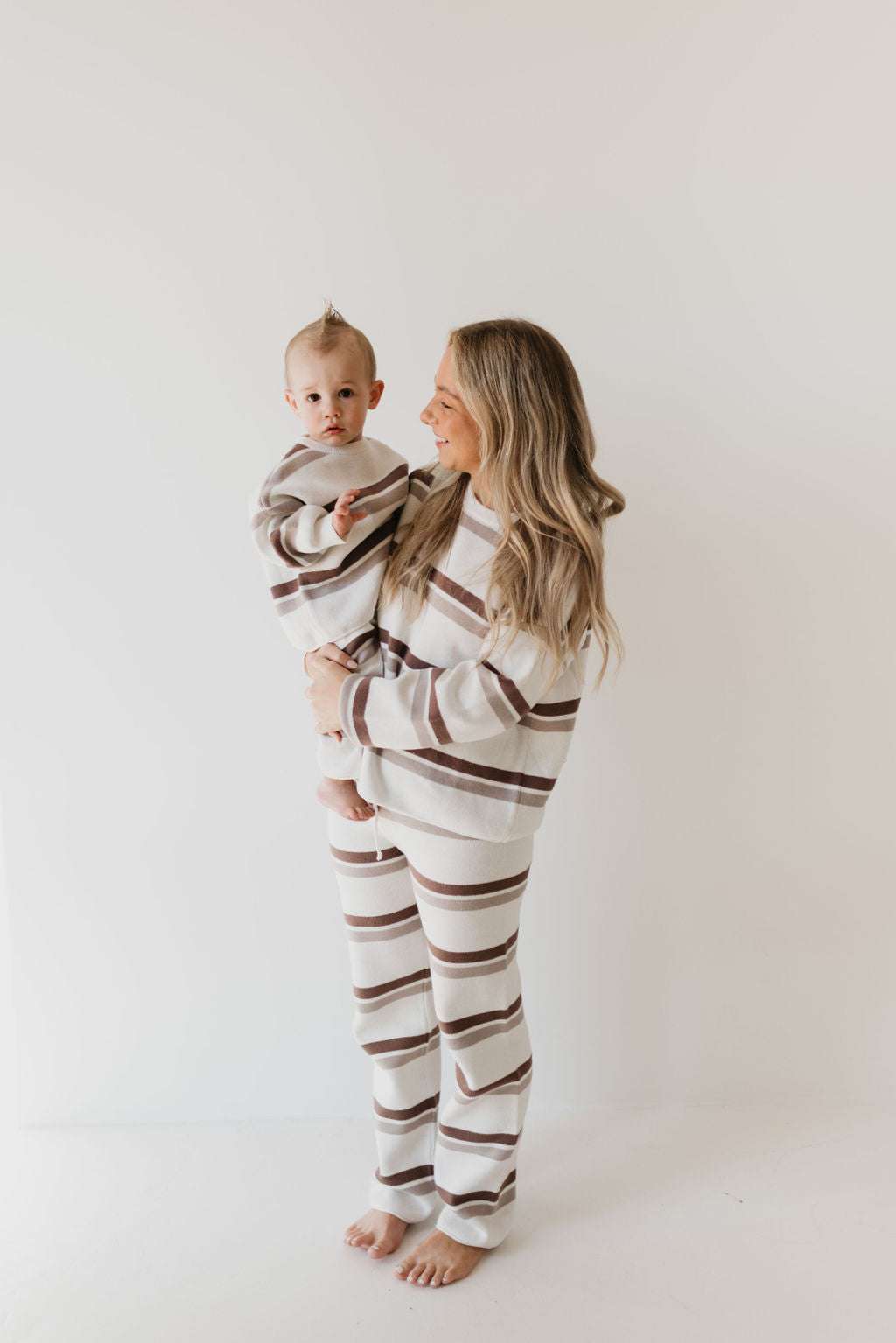 Woodland Stripe | Women's Knit Pant Set Milk & Baby