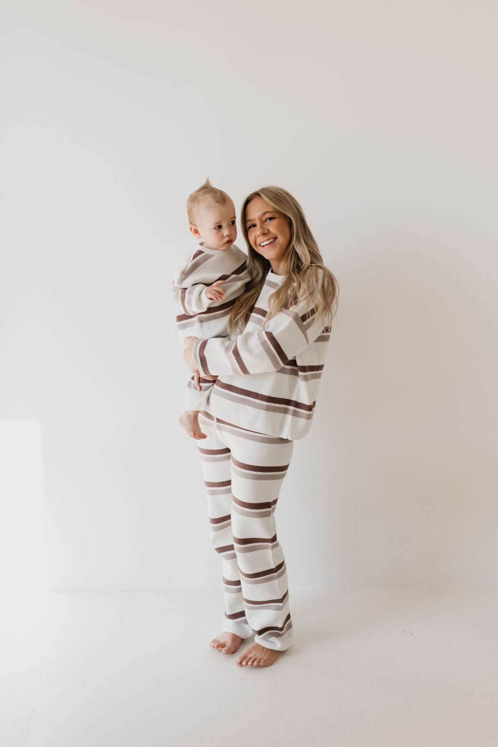 Woodland Stripe | Baby Knit Pant Set Milk & Baby