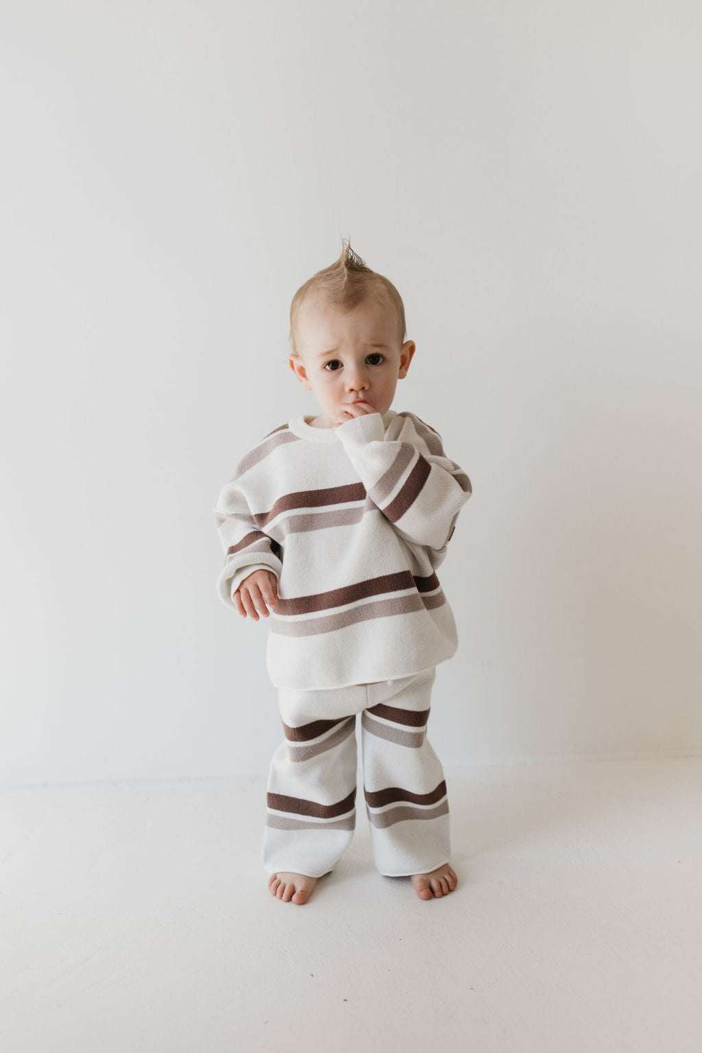 Woodland Stripe | Baby Knit Pant Set Milk & Baby