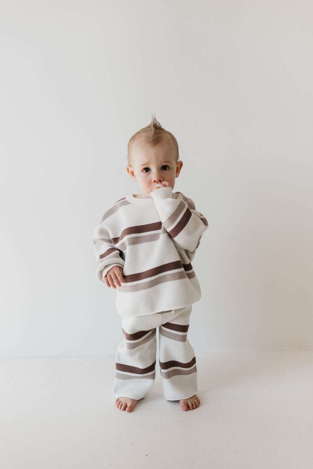 Woodland Stripe | Baby Knit Pant Set Milk & Baby