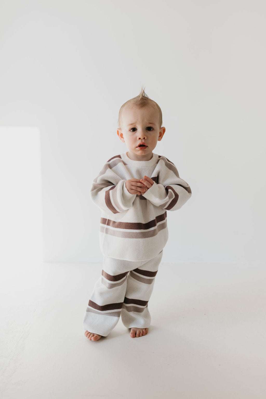 Woodland Stripe | Baby Knit Pant Set Milk & Baby