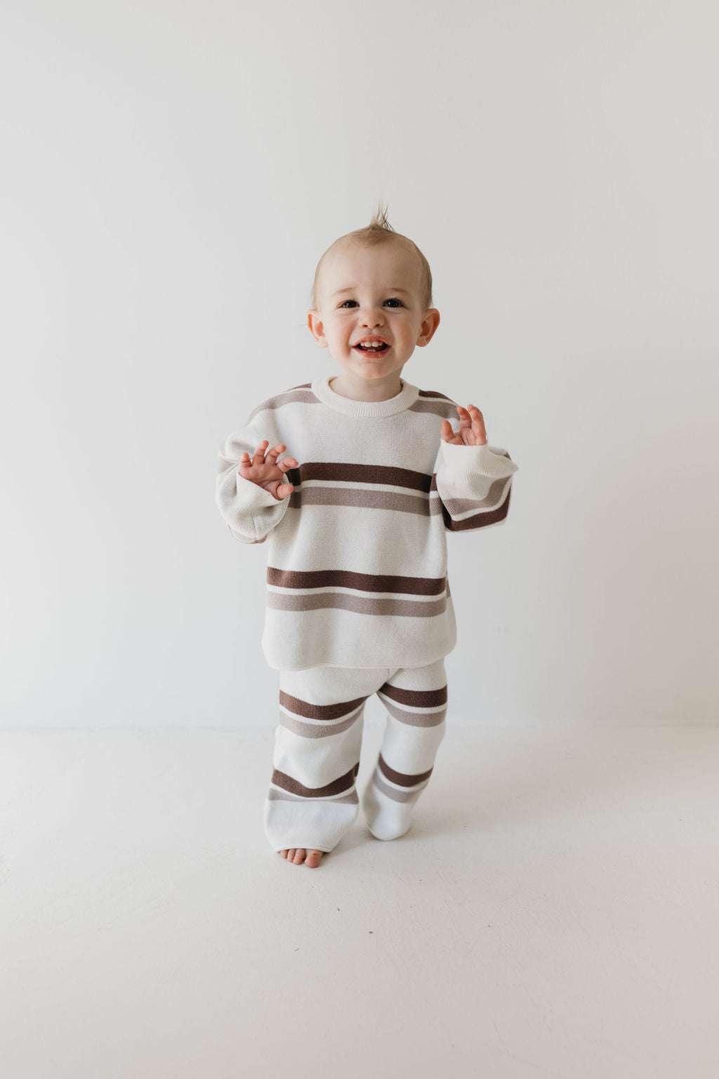 Woodland Stripe | Baby Knit Pant Set Milk & Baby