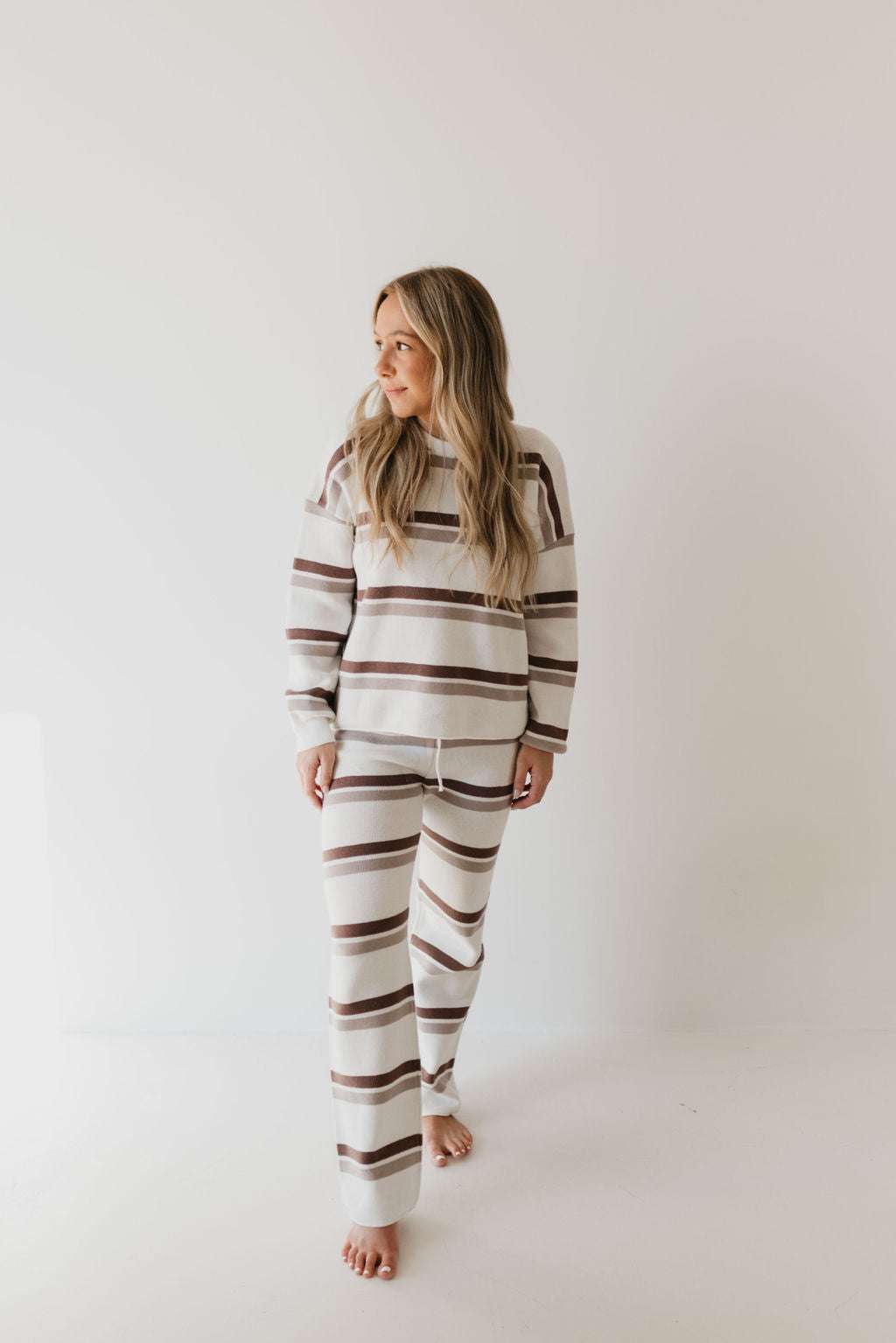 Woodland Stripe | Women's Knit Pant Set Milk & Baby