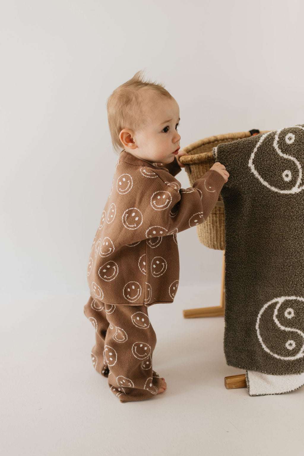 Just Smile Tan | Knit Baby Pant Set Milk & Baby