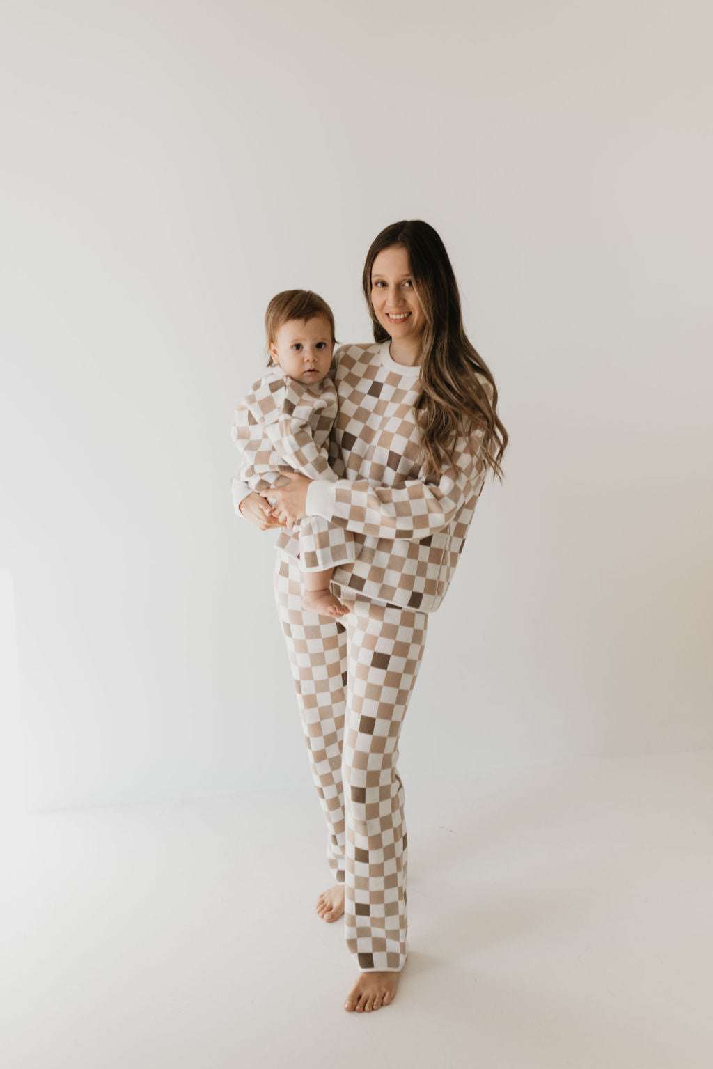 Into the Woods Checkerboard | Knit Pant Set Milk & Baby