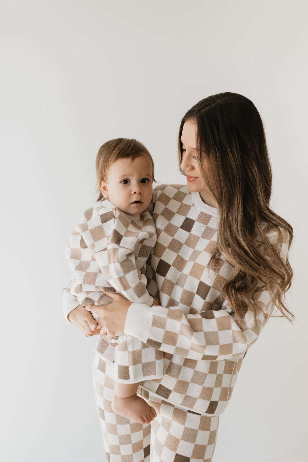 Into the Woods Checkerboard | Knit Pant Set Milk & Baby