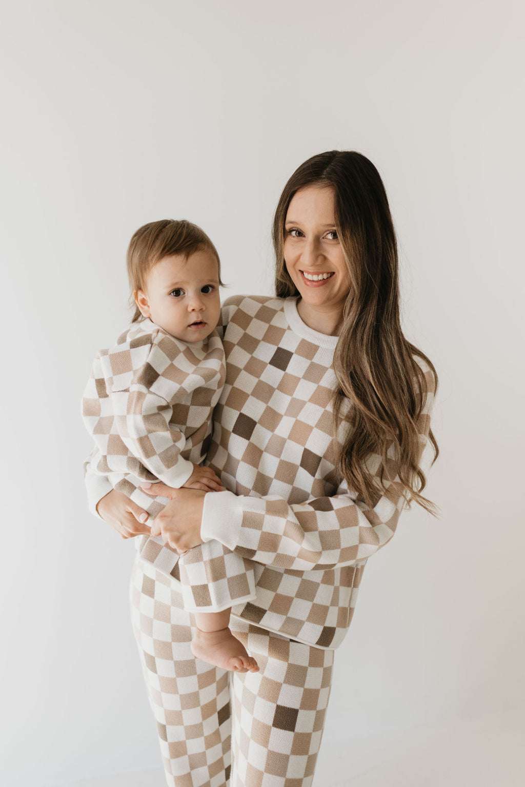 Into the Woods Checkerboard | Women's Knit Pant Set Milk & Baby