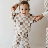 Into the Woods Checkerboard | Knit Pant Set Milk & Baby