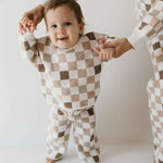 Into the Woods Checkerboard | Knit Pant Set Milk & Baby