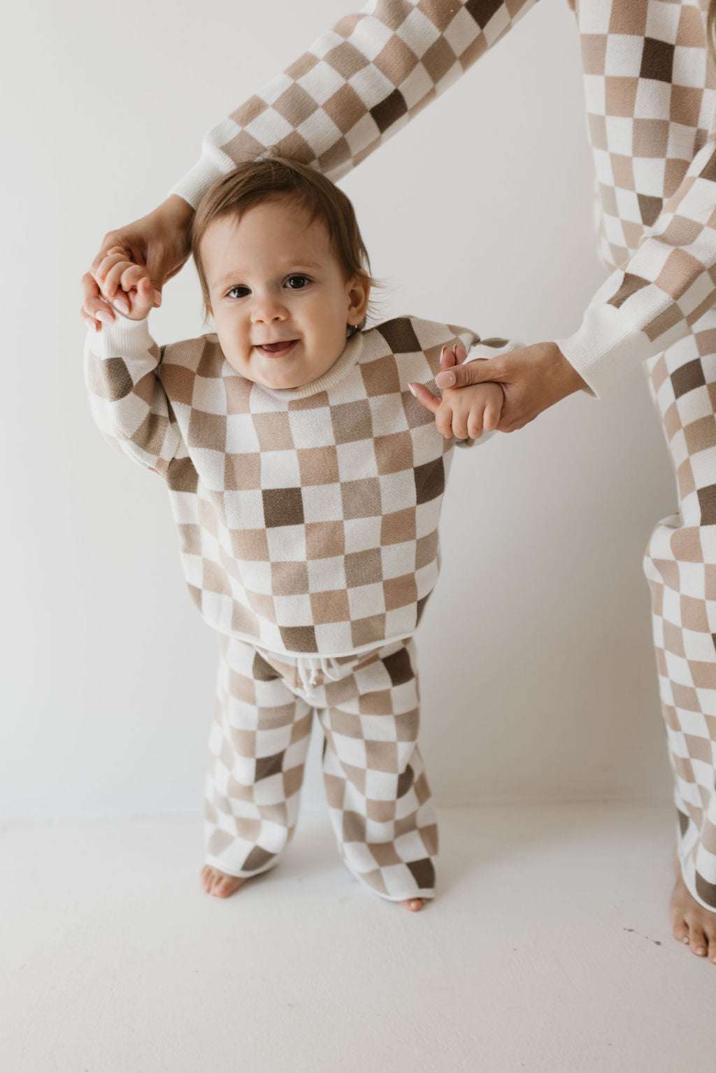 Into the Woods Checkerboard | Knit Pant Set Milk & Baby