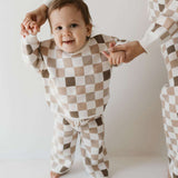 Into the Woods Checkerboard | Knit Pant Set Milk & Baby