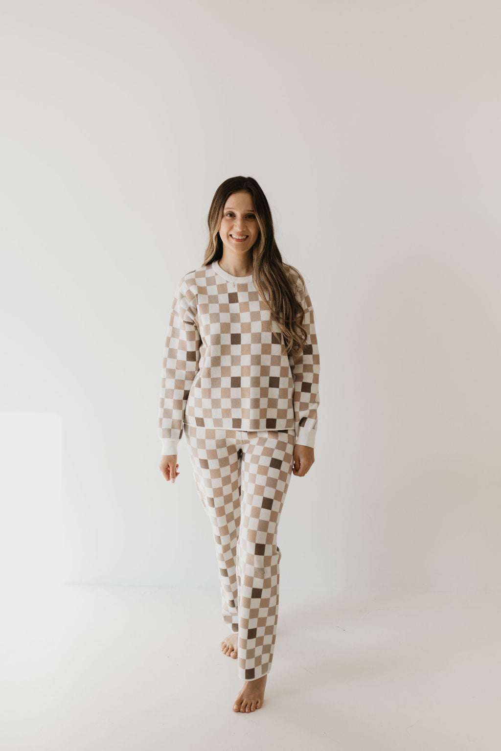 Into the Woods Checkerboard | Women's Knit Pant Set Milk & Baby