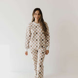 Into the Woods Checkerboard | Women's Knit Pant Set Milk & Baby