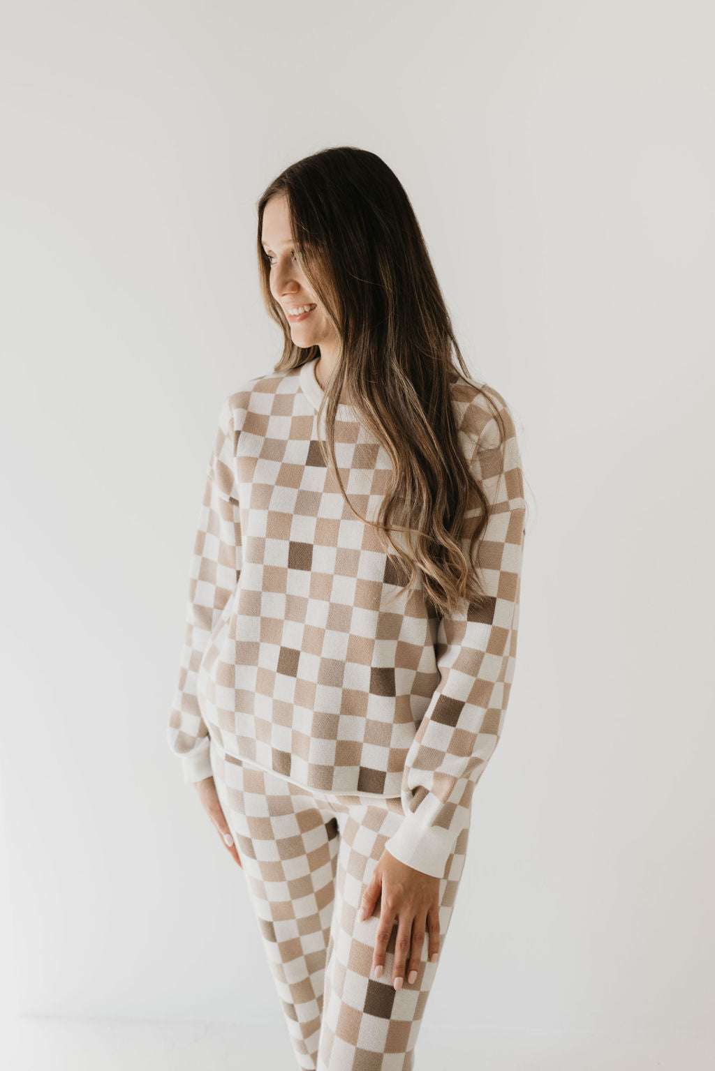 Into the Woods Checkerboard | Women's Knit Pant Set Milk & Baby