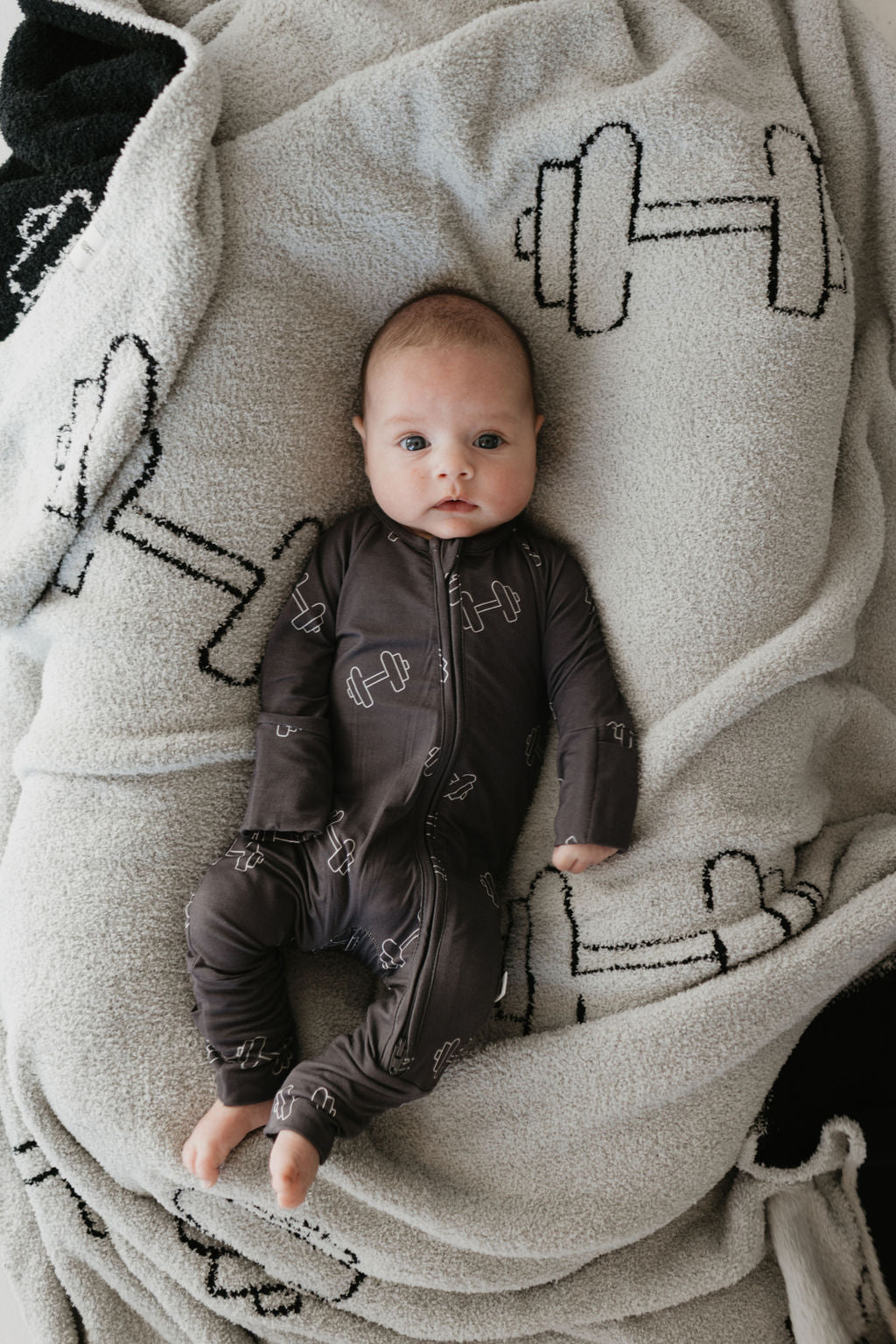 Charcoal Arm Day | Bamboo Zip Pajamas | Milk & Baby