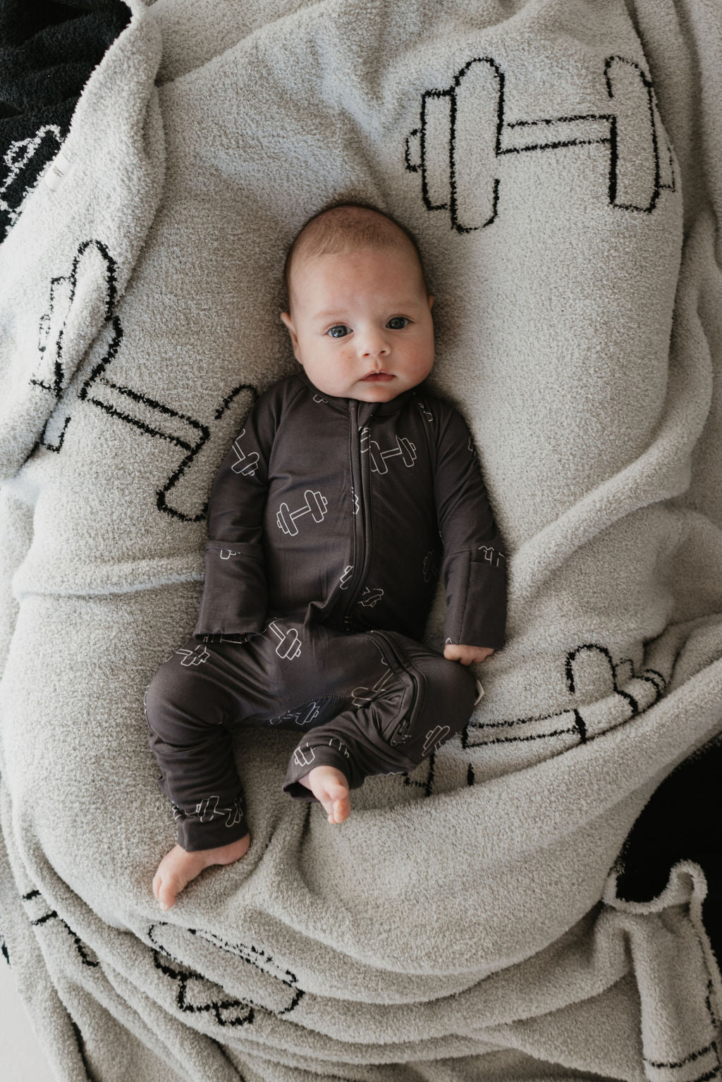 Charcoal Arm Day | Bamboo Zip Pajamas | Milk & Baby