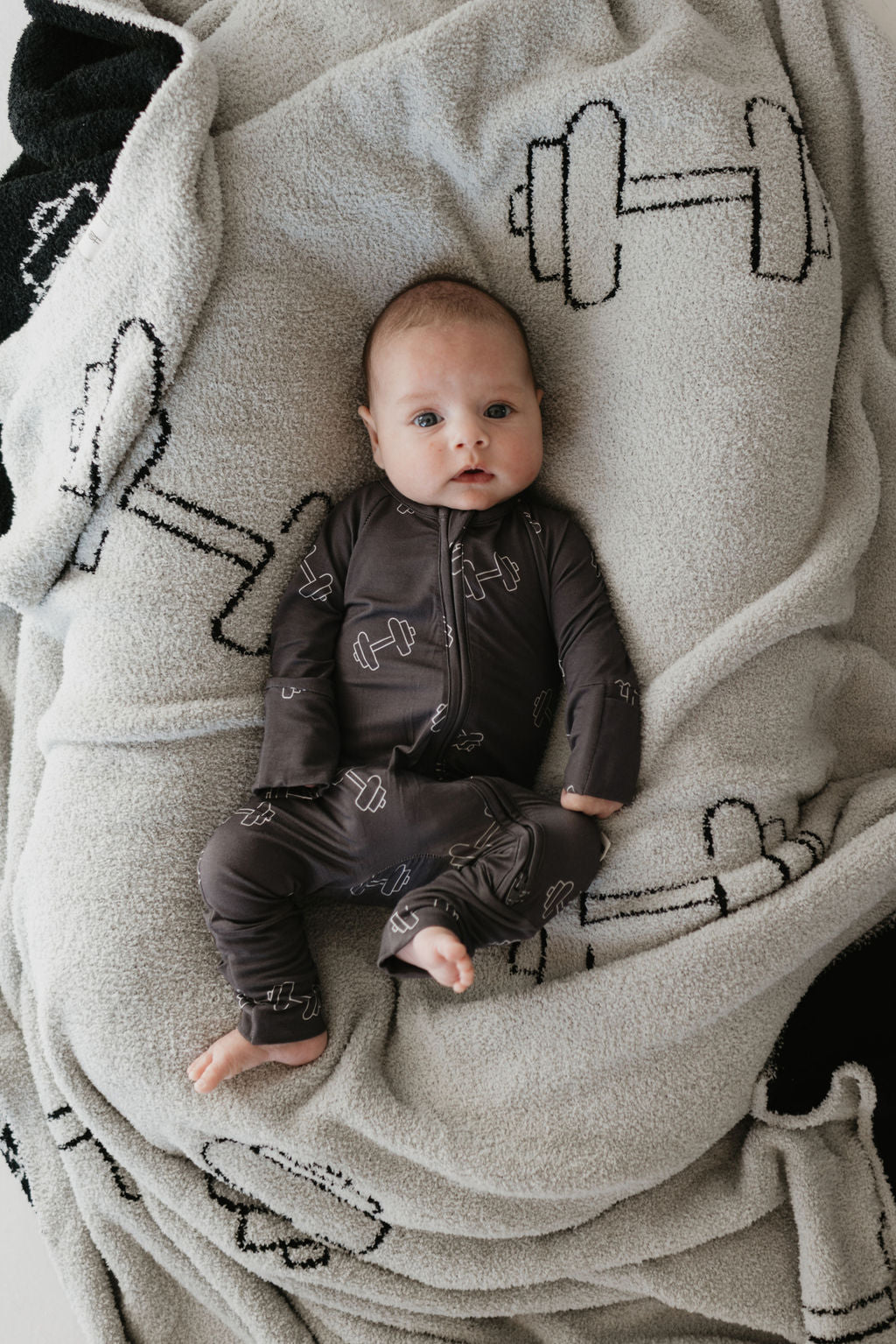 Charcoal Arm Day | Bamboo Zip Pajamas | Milk & Baby