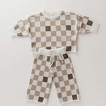 Into the Woods Checkerboard | Knit Pant Set Milk & Baby