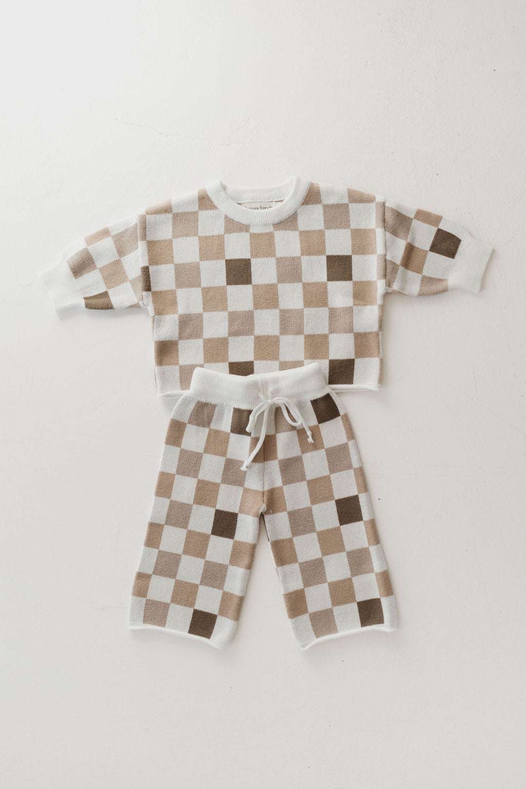 Into the Woods Checkerboard | Knit Pant Set Milk & Baby