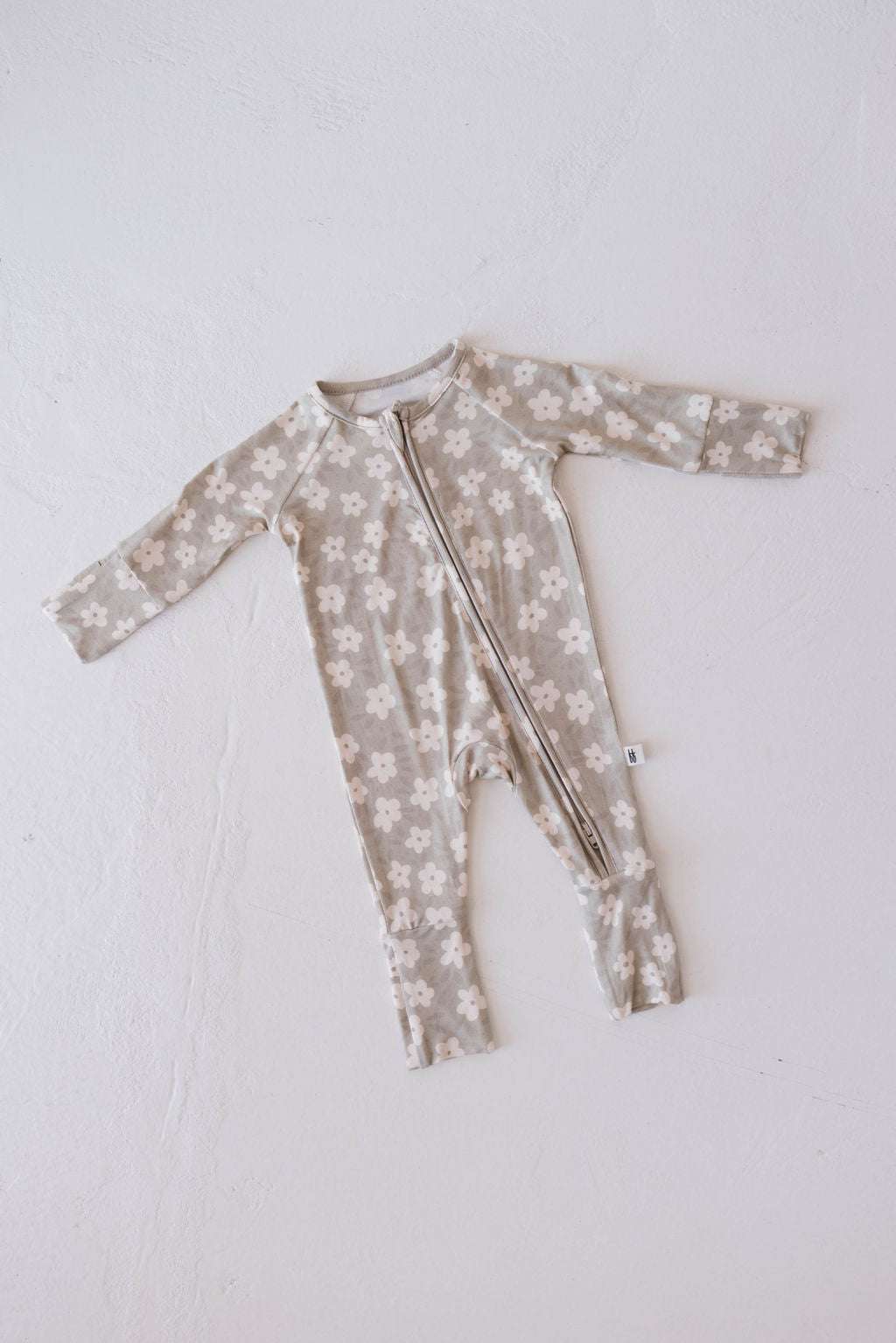 French Gray Floral | Bamboo Zip Pajamas Milk & Baby