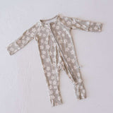 French Gray Floral | Bamboo Zip Pajamas Milk & Baby