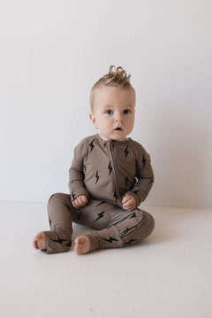 Brown & Black Lightning Bolt | Bamboo Zip Pajamas | Milk & Baby 