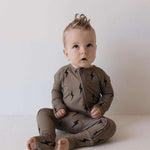 Brown & Black Lightning Bolt | Bamboo Zip Pajamas Milk & Baby