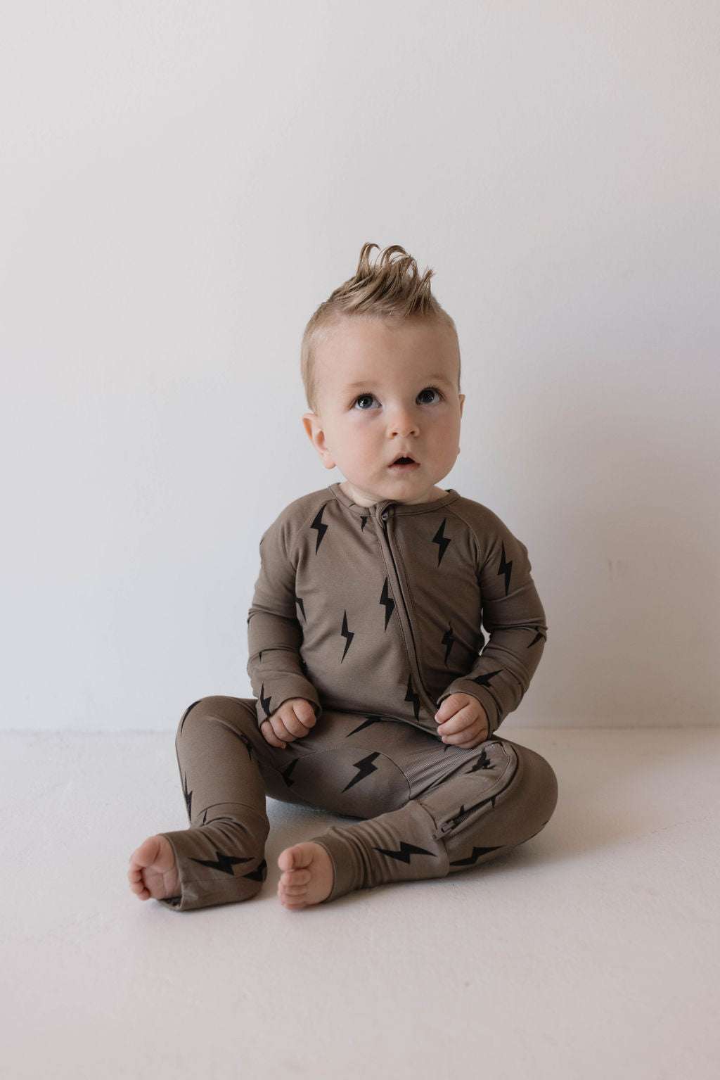 Brown & Black Lightning Bolt | Bamboo Zip Pajamas Milk & Baby