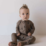 Brown & Black Lightning Bolt | Bamboo Zip Pajamas Milk & Baby